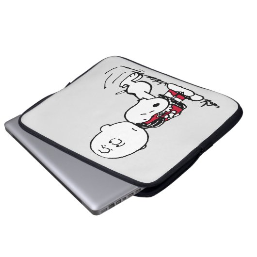 PEANUTS | Rotes und schwarzes Muster Laptopschutzhülle (Vorne Knopf)