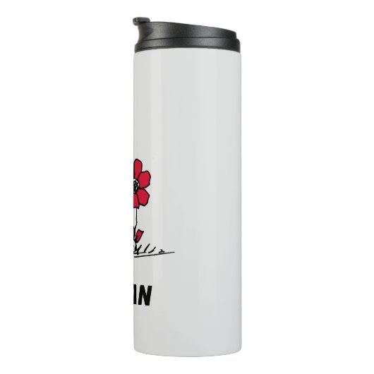 PEANUTS | Rotes und schwarzes Muster | Name hinzuf Thermosbecher (Nach rechts gedreht)