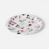 PEANUTS | Rotes und schwarzes Muster Pappteller (Schrägansicht)