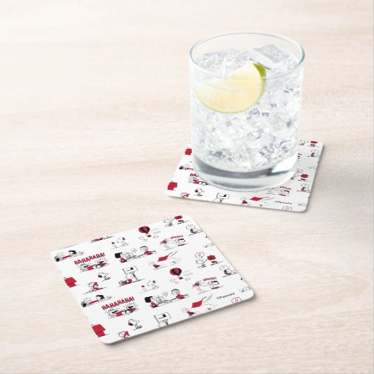 PEANUTS | Rotes und schwarzes Muster Rechteckiger Pappuntersetzer (Vor Ort)