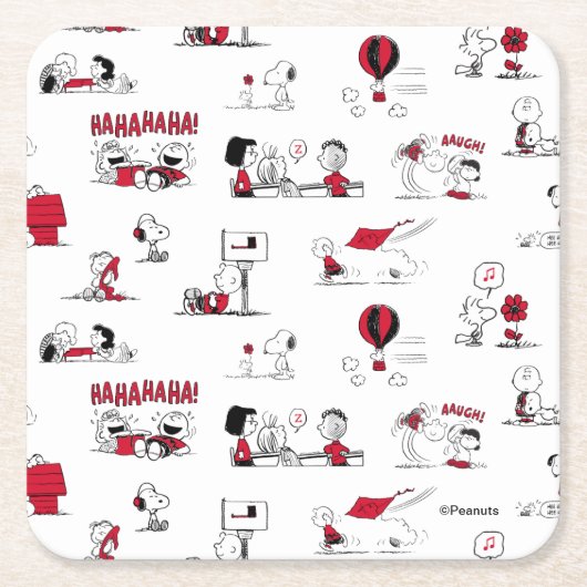 PEANUTS | Rotes und schwarzes Muster Rechteckiger Pappuntersetzer (Vorderseite)