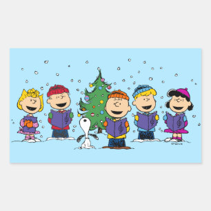 Peanuts   Rund um den Weihnachtsbaum Rechteckige S Rechteckiger Aufkleber