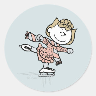 Peanuts   Sally auf Eis Runder Aufkleber