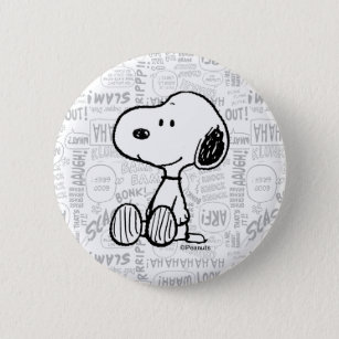 PEANUTS   Snoopie auf Schwarz-weißen Comicen Button