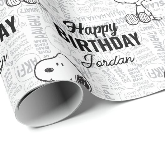 PEANUTS | Snoopie auf Schwarz-weißen Comicen Geschenkpapier (Rolleneckpunkt)