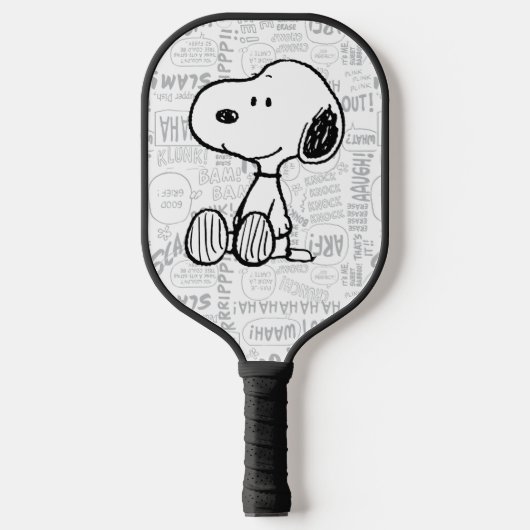 PEANUTS | Snoopie auf Schwarz-weißen Comicen Pickleball Schläger (Vorderseite)