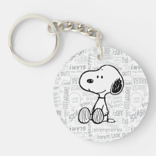 PEANUTS   Snoopie auf Schwarz-weißen Comicen Schlüsselanhänger