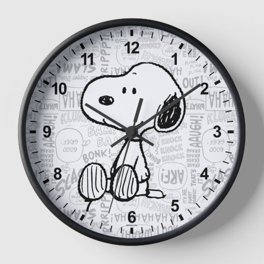 PEANUTS | Snoopie auf Schwarz-weißen Comicen Uhr (Vorderseite)