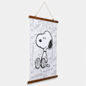 PEANUTS | Snoopie auf Schwarz-weißen Comicen Wandteppich Mit Holzrahmen (Gewinkelt)