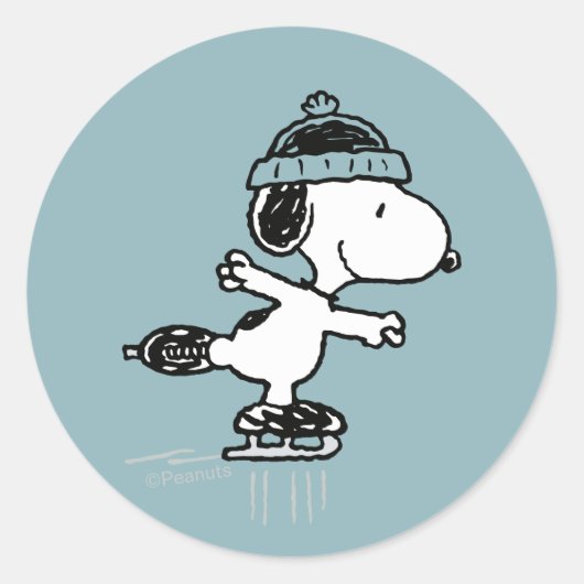 Peanuts | Snoopy auf Eis Runder Aufkleber (Vorderseite)