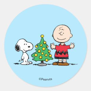 Peanuts   Snoopy & Charlie Brown Weihnachtsbaum Runder Aufkleber
