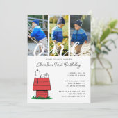 Peanuts Snoopy Dog Haus 1. Geburtstag Einladung (Stehend Vorderseite)