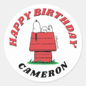 Peanuts Snoopy Dog House Birthday Classic Round St Runder Aufkleber (Vorderseite)