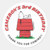 Peanuts Snoopy Dog House Birthday Classic Round St Runder Aufkleber (Vorderseite)