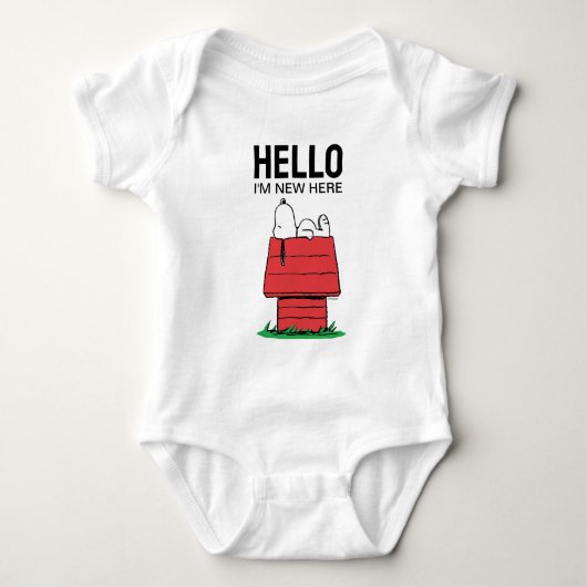 Peanuts Snoopy Dog House | Hallo |'m New Here Baby Strampler (Vorderseite)
