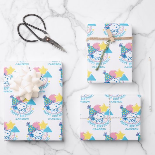 PEANUTS | Snoopy Happy Birthday Balloons Geschenkpapier Set (Vorderseite)