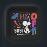 Peanuts Snoopy Hats Off To You Graduation Congrats Pappteller<br><div class="desc">Celebrate a huge milestone with this bold and energetic Peanuts-inspired graduation design bursting with excitement and color. Featuring a joyful beagle tossing a graduation cap into the air, this design is filled with vibrant confetti, streamers, and playful details that capture the thrill of graduation day. The stacked, colorful “Hats Off”...</div>