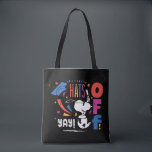 Peanuts Snoopy Hats Off To You Graduation Congrats Tasche<br><div class="desc">Celebrate a huge milestone with this bold and energetic Peanuts-inspired graduation design bursting with excitement and color. Featuring a joyful beagle tossing a graduation cap into the air, this design is filled with vibrant confetti, streamers, and playful details that capture the thrill of graduation day. The stacked, colorful “Hats Off”...</div>