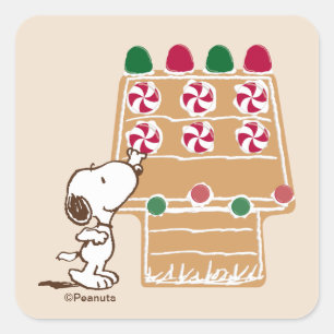 Peanuts   Snoopy-Häuschen aus Lebkuchen Quadratischer Aufkleber