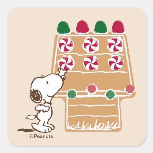 Peanuts | Snoopy-Häuschen aus Lebkuchen Quadratischer Aufkleber (Vorderseite)