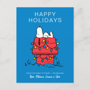 Peanuts   Snoopy-Hund Haus mit Lichtern Feiertagspostkarte