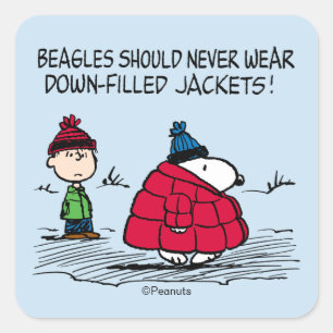 Peanuts Snoopy & Linus Daunenjacke Quadratischer Aufkleber