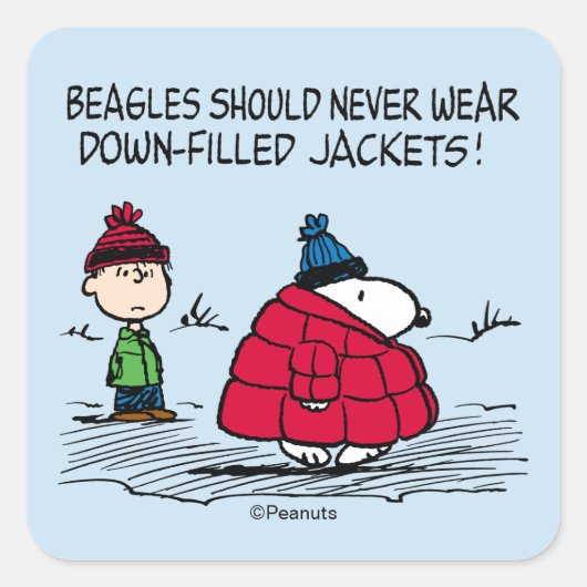 Peanuts | Snoopy & Linus Daunenjacke Quadratischer Aufkleber (Vorderseite)