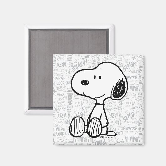 PEANUTS | Snoopy on Black White Comics Magnet (Vorderseite/Rückseite)