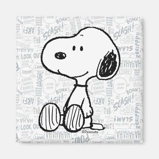 PEANUTS | Snoopy on Black White Comics Magnet (Vorne)