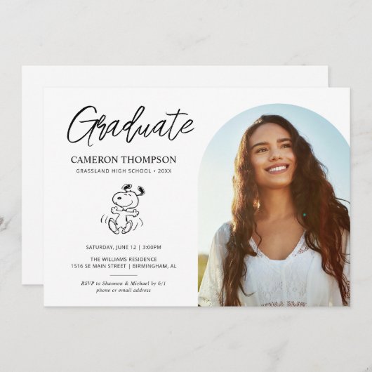 Peanuts Snoopy | Partei für den Schulabschluss Einladung (Vorne/Hinten)