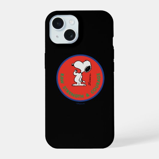 Peanuts | Snoopy Raw Strength & Courage Abzeichen iPhone 15 Hülle (Rückseite)
