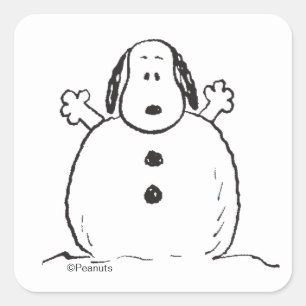 Peanuts   Snoopy spielt Schneemann Quadratischer Aufkleber