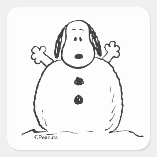 Peanuts | Snoopy spielt Schneemann Quadratischer Aufkleber (Vorderseite)