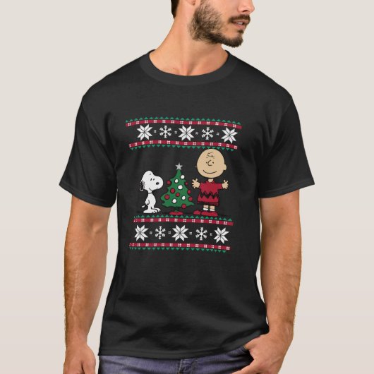 Peanuts Snoopy und Charlie Weihnachtsbaum T-Shirt (Vorderseite)