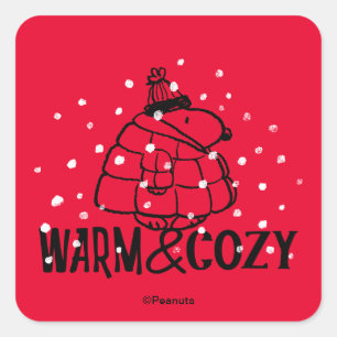 Peanuts   Snoopy Warm & Cozy Quadratischer Aufkleber