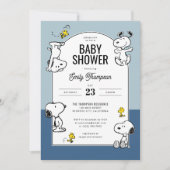 Peanuts Snoopy & Woodstock Blue Baby Dusche Einladung (Vorderseite)
