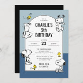 Peanuts Snoopy & Woodstock Blue Geburtstag Einladung (Vorne/Hinten)