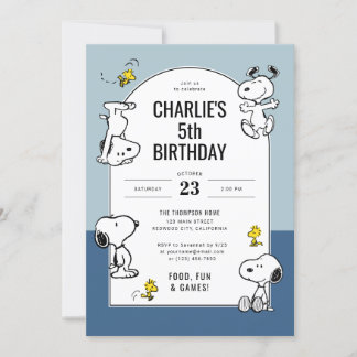 Peanuts Snoopy & Woodstock Blue Geburtstag Einladung