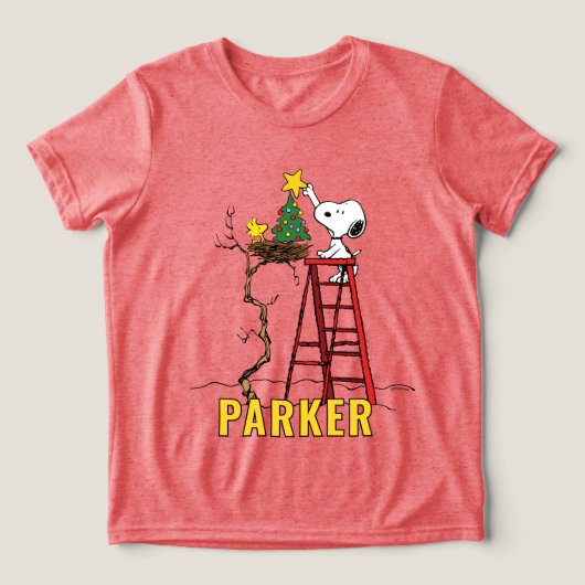 Peanuts | Snoopy & Woodstock Christmas Tree Tri-Blend Shirt (Design Vorderseite)