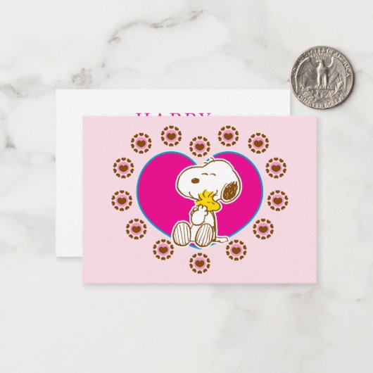 Peanuts | Snoopy & Woodstock Floral Heart Hug Mitteilungskarte (Vorderseite/Rückseite Beispiel)
