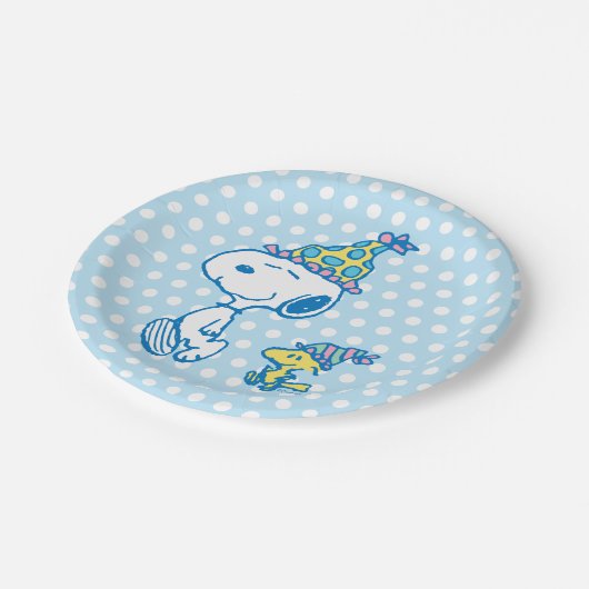PEANUTS | Snoopy & Woodstock Party Polka Dots Pappteller (Schrägansicht)