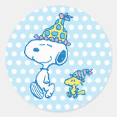 PEANUTS | Snoopy & Woodstock Party Polka Dots Runder Aufkleber (Vorderseite)