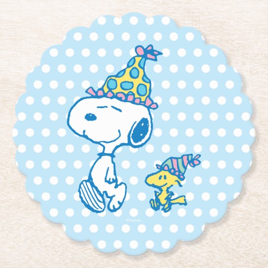 PEANUTS | Snoopy & Woodstock Party Polka Dots Untersetzer (Vorderseite)