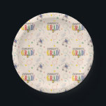 Peanuts Snoopy Woodstock PhotoPop Graduation Pappteller<br><div class="desc">Celebrate a special milestone with this playful Peanuts PhotoPop graduation design featuring Snoopy and Woodstock in a fun, colorful layout. The design showcases a large customizable photo framed by a soft neutral border, with bold layered “GRAD” text in red, green, and yellow adding vibrant depth and energy. Snoopy and Woodstock...</div>