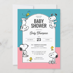 Peanuts Snoopy & Woodstock Pink & Blue Baby Dusche Einladung