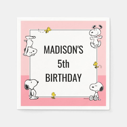 Peanuts Snoopy & Woodstock Pink Geburtstag Serviette (Vorderseite)