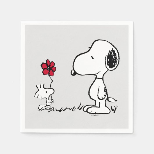 Peanuts | Snoopy & Woodstock Rot & Schwarz Serviette (Vorderseite)