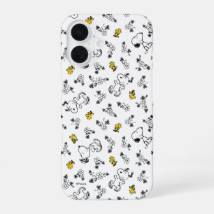 Peanuts Snoopy & Woodstock schwarz-weiß Blumenmu iPhone 16 Hülle