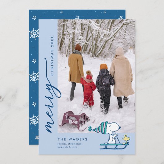 Peanuts Snoopy & Woodstock Sledding Feiertagskarte (Vorne/Hinten)