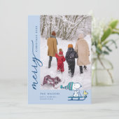 Peanuts Snoopy & Woodstock Sledding Feiertagskarte (Stehend Vorderseite)